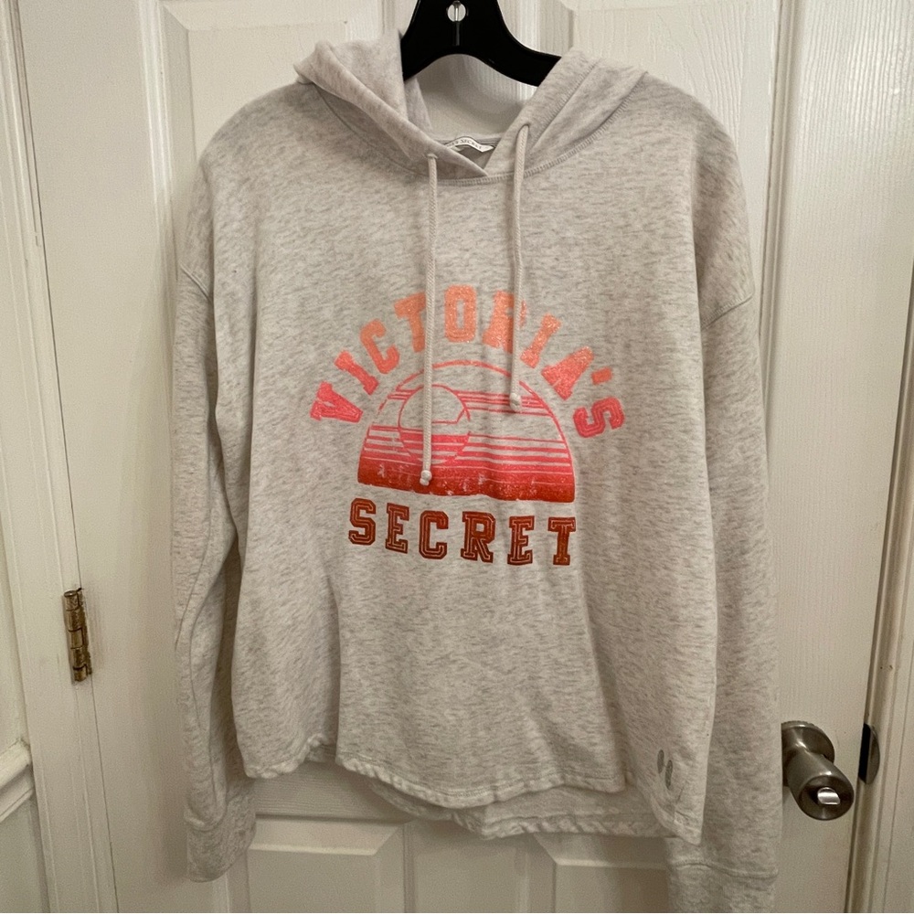 Victoria’s Secret Everyday Lounge Campus Gray Hoodie Pink & Orange Logo size M